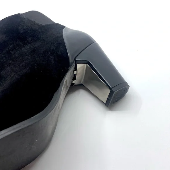 Black Suede Heeled Boots with Silver Metallic Toe Cap - Picture 6 of 9